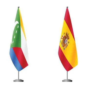 Comoros and Spain flags on flagpoles for official ceremonies and meetings Stockillustratie