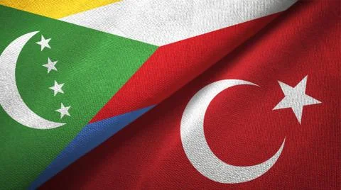 Comoros and Turkey two flags textile cloth, fabric texture Stock Illustration