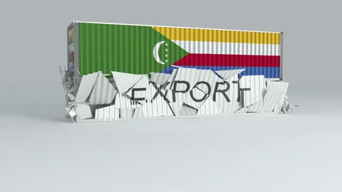 Comoros container with the flag falls on top of a container labeled EXPORT Stock Footage 124445877