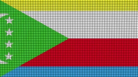 Comoros Flag animated in pixel grid style technology background Stockbeeldmateriaal 159389216