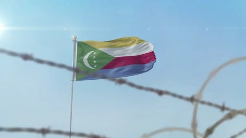 Comoros  flag behind border Stock-Footage 137406869