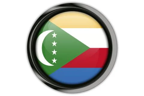 Comoros flag in the button pin Isolated on White Background 스톡 사진