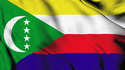 Comoros flag with crescent and four stars Stock Footage 314582414