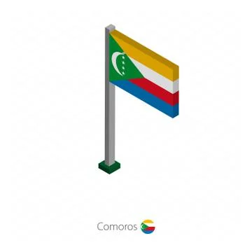 Comoros Flag on Flagpole in Isometric dimension. Stock Illustration