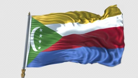 Comoros Flag on a flagpole Waving on Transparent Alpha Background Video stock 292111797