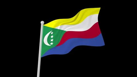 Comoros flag flying wave black background Stock Illustration