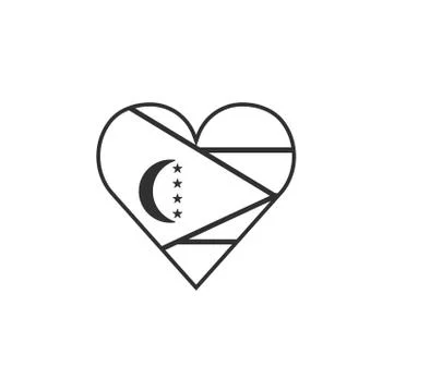 Comoros flag icon in a heart shape in black outline flat design Stock Illustration