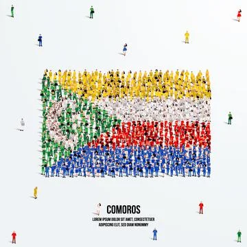 Comoros Flag. A large group of people form the shape of the Comoros flag. Stock Illustration