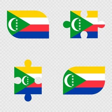 Comoros Flag Rounded Shapes and Puzzle Set. Stock Illustration