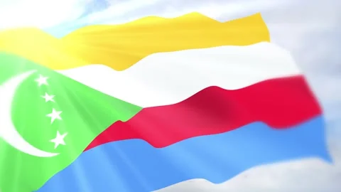Comoros Flag Seamless Loop 4k 60fps on Sky Background Stock Footage 340628024
