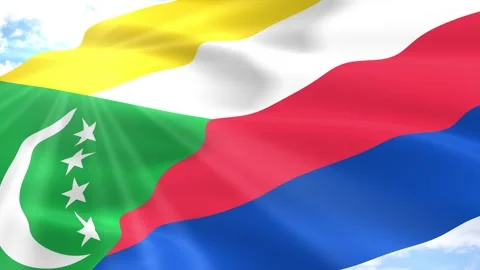 Comoros Flag Seamless Loop 4k 60fps on Sky Background Vídeos de archivo 341558121