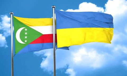 Comoros flag with Ukraine flag, 3D rendering Stock Illustration