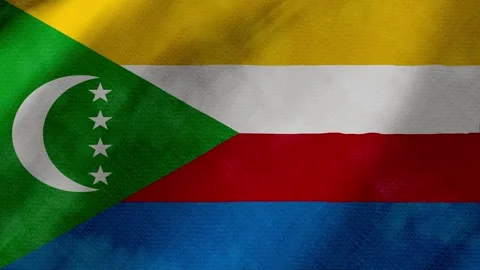 Comoros flag waving background with real fabric texture Stockbeeldmateriaal 291600785