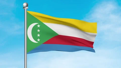 Comoros Flag Waving In Blue Sky Stock Footage 240651154