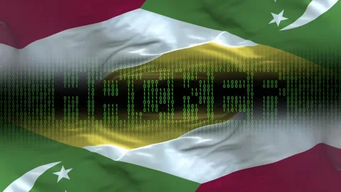 Comoros flag - Waving flag on matrix binary code background Stock Footage 321419810