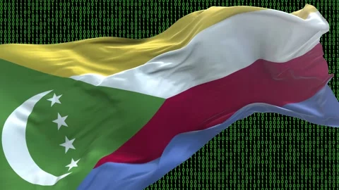 Comoros flag - Waving flag on matrix binary code background Stockbeeldmateriaal 321421013