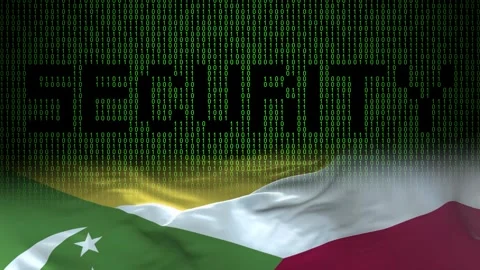 Comoros flag - Waving flag on matrix binary code background Stock Footage 321422205