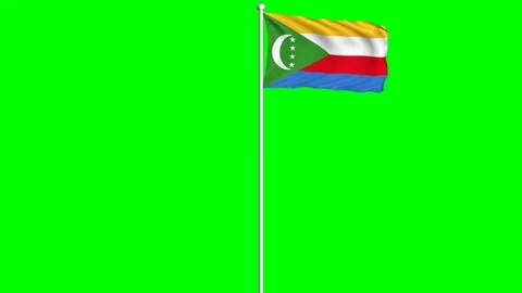 Comoros Flag Waving Fluttering on Wind Loopable Green Blue Screen Matte Stock Footage 77581933