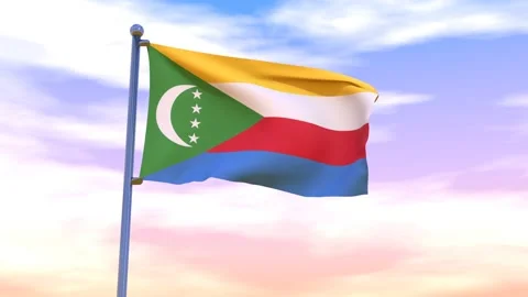 Comoros Flag waving in the high wind Video stock 154376065