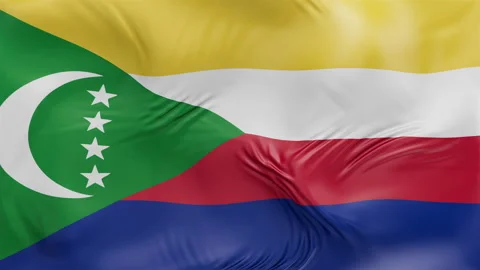 Comoros flag waving Seamless silk flag 3d animation slow motion Looping Stock Footage 337950568