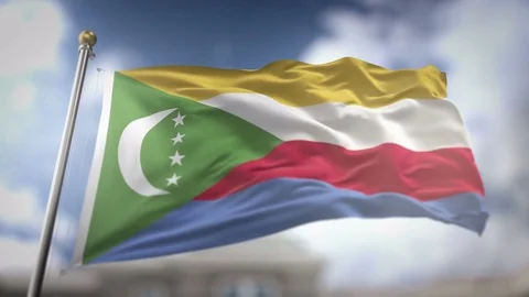 Comoros Flag Waving Slow Motion 3D Rendering Blue Sky Background - Seamless.. Stock Footage 75242775