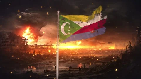 Comoros flag waving in war is torn Stock Footage 346006721