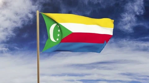 Comoros flag waving in the wind. Green screen, alpha matte. Loopable animation 스톡 동영상 48883434