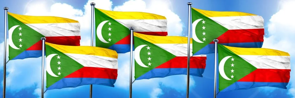 Comoros flags, 3D rendering, on a cloud background イラスト素材
