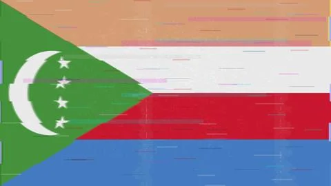 Comoros Glitch Flag Vector - RGB Split Digital Video Frame Design Stock Illustration