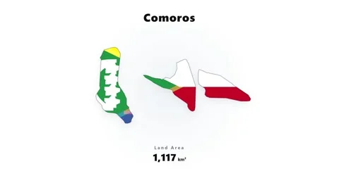 Comoros island map silhouettes with flag color fills and subtle shadows on white Stock Footage 345687644