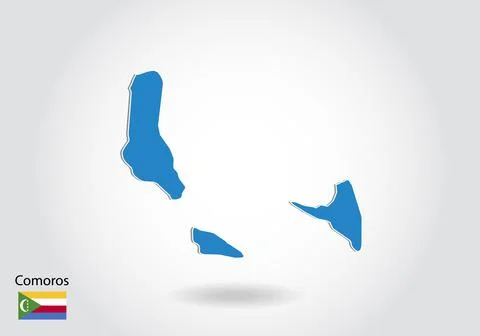 Comoros map design with 3D style. Blue comoros map and National flag. Simple  Stock Illustration
