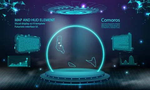 Comoros map light connecting effect background. abstract digital technology.. Stock Illustration