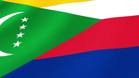 Comoros National Flag Waving in Wind, Close View, Isolated Background Stock Footage 308570268