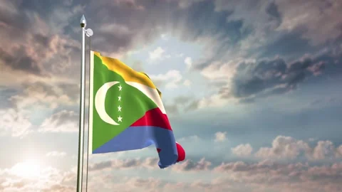 Comoros Waving Flag Pole Stockbeeldmateriaal 292836463