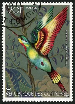 Comoros,post mark,stamp,birds Stock Photos