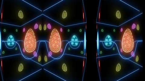 Comp decorative neon lights easter illustration 3d on black background with colo Illustrazione stock