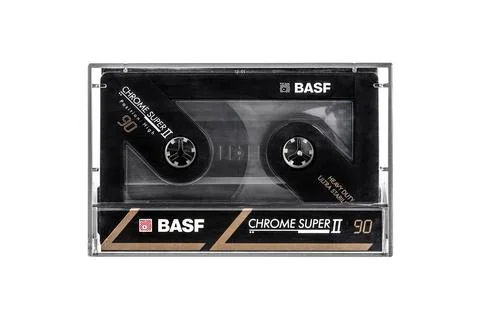 Compact audio cassette BASF isolated. Back view compact audio cassette BASF c Stock Photos