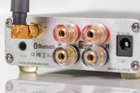 Compact Audio Interface Back Panel With Bluetooth, Speaker Out, RCA Connect.. Stock Photos