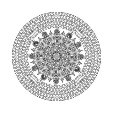 A compact botanical rosette sits within multiple patterned rings, blending .. Stock Illustration