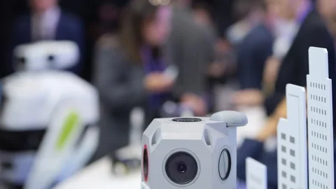 Compact camera displays at a tech expo Stock Footage 345375892