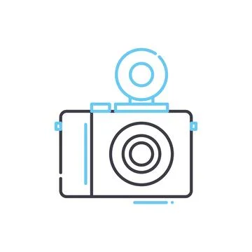 Compact camera with flash line icon, outline symbol, vector illustration Stock Illustration