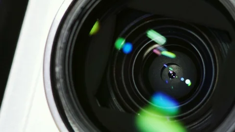Compact camera lens and aperture blades mechanism. Reflections, flare. Loop 스톡 동영상 113496107