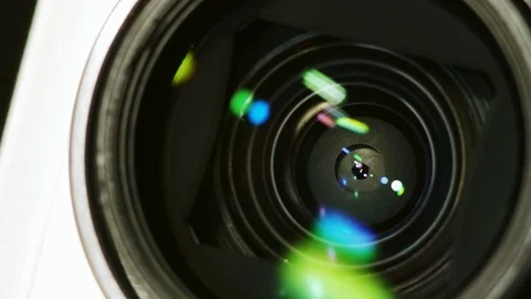 Compact camera lens and aperture blades mechanism. Reflections, flare Video stock 113496131