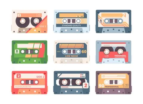 Compact cassette colorful flat vector illustration set Stock-Illustration