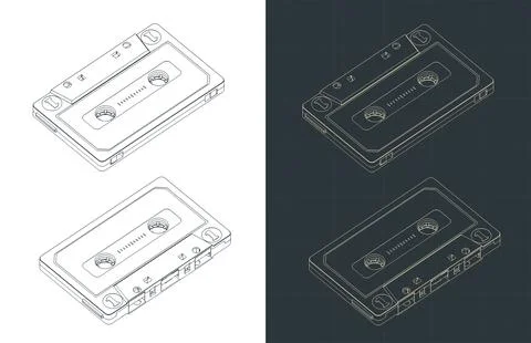 Compact cassette isometric drawings Stock Illustration