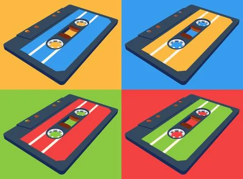 Compact cassette seamless pattern with floating or flying tape in perspective Stock Illustration