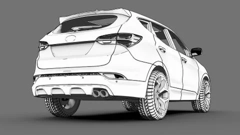 Compact city crossover white color on a gray background. Monochrome schematic Illustrazione stock