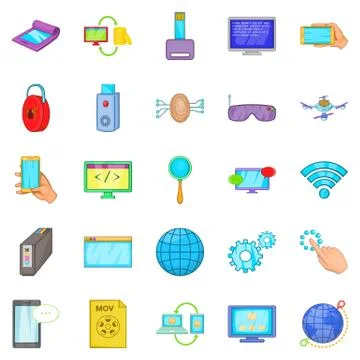 Compact device icons set, cartoon style Ilustração Stock