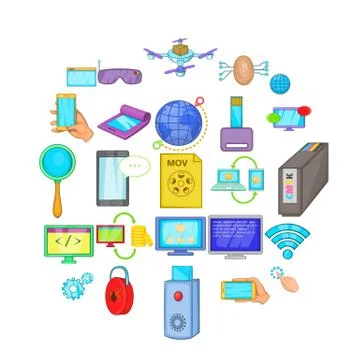 Compact device icons set, cartoon style Ilustração Stock