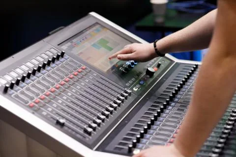 Compact digital broadcast audio console Stock Photos
